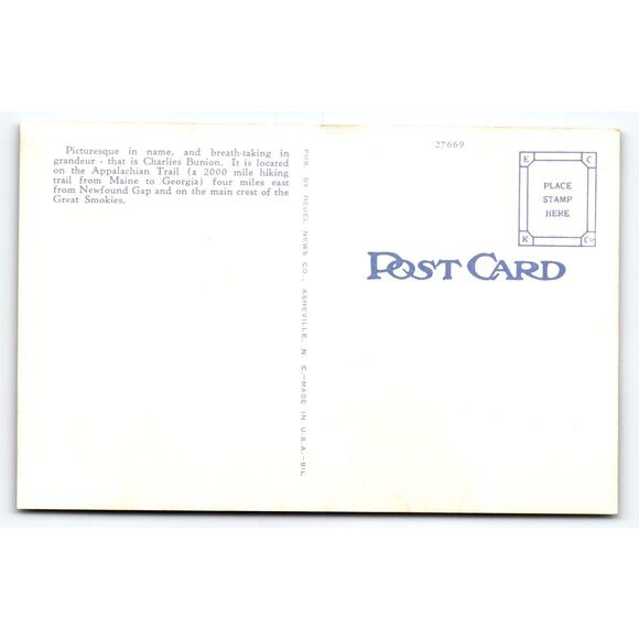 Vintage Linen Postcard Charlies Bunion Great Smoky Mountains Park - Picture 2 of 2